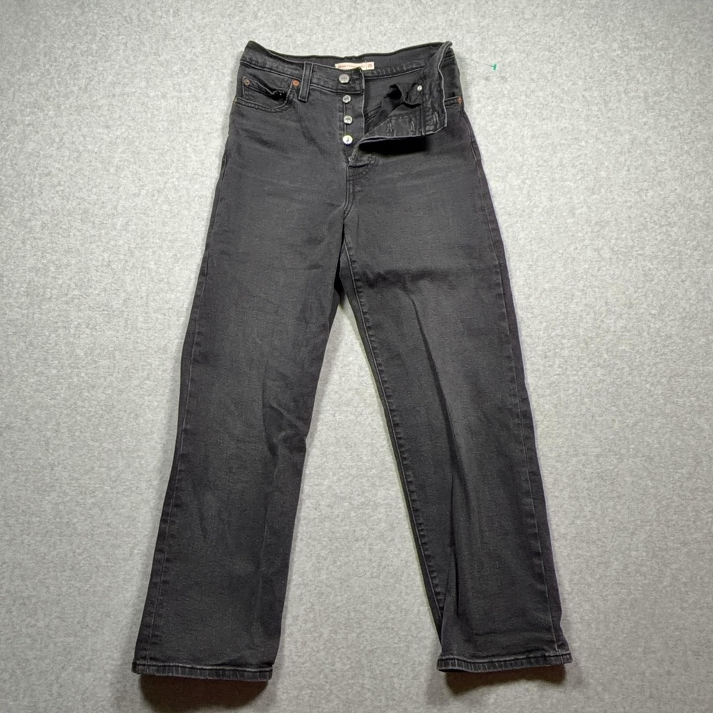 Levis Ribcage Straight Ankle Jeans Womens 25x27 Gray High Rise Stretch‎ Denim